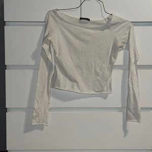 Cropped off the shoulder white long sleeve shirt